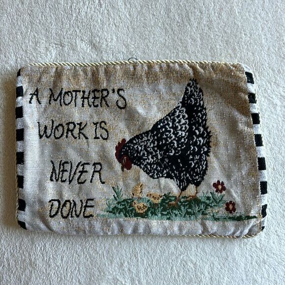 Vintage Chicken “A Mother’s work is never done” Tapestry Pillow Cover Country‎ - Picture 1 of 6
